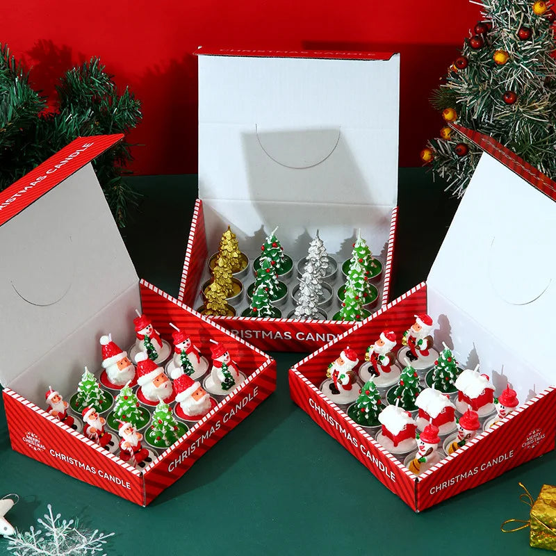 Christmas candle set, old man tree, snowman, celebration, romance, decorative item, candlelight dinner, Christmas Eve