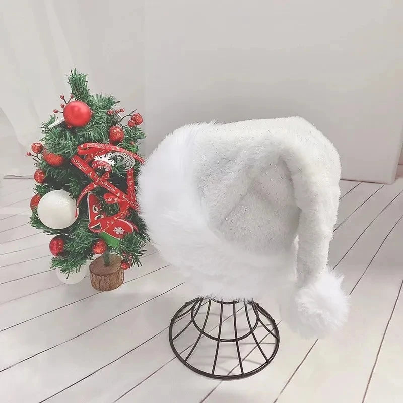 Black and White Fur Plush Hat for Adults and Children, Christmas Cap, Xmas Party, Home Decoration, High Quality