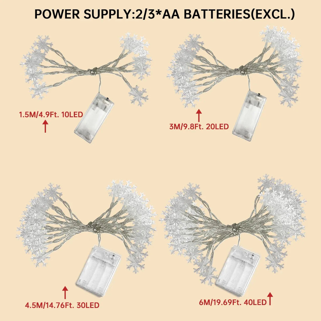 1pc LED Christmas Snowflake String Light Indoor & Outdoor Hanging Decorative Lighting Fairy Atmosphere Lamp For Garden Party