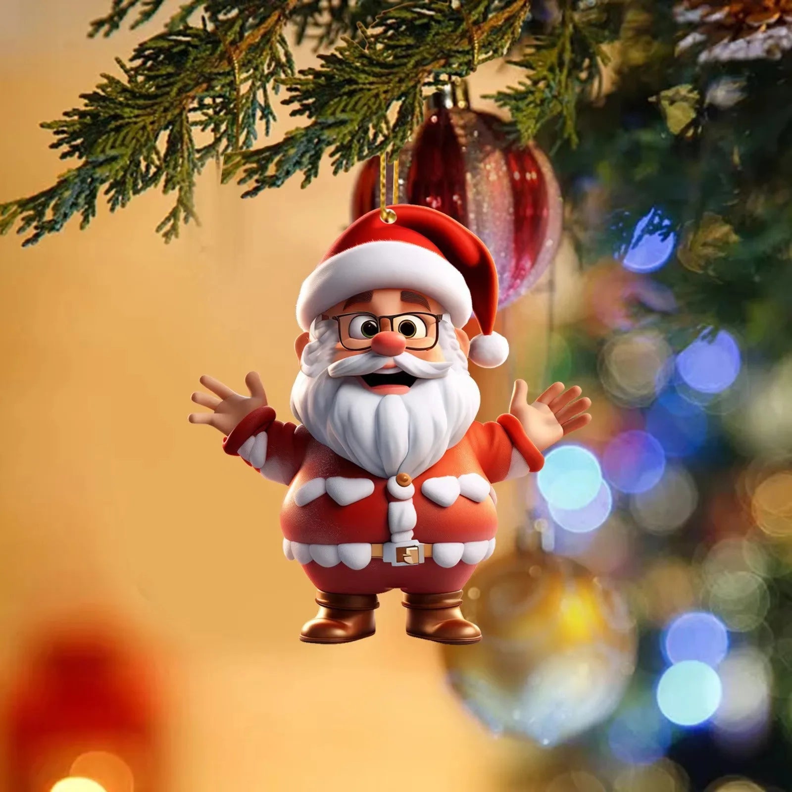 Santa Claus 6-Piece Set 2D Flat Acrylic Pendant Car Keychain Car Rearview Mirror Backpack Pendant Home Decoration Pendant