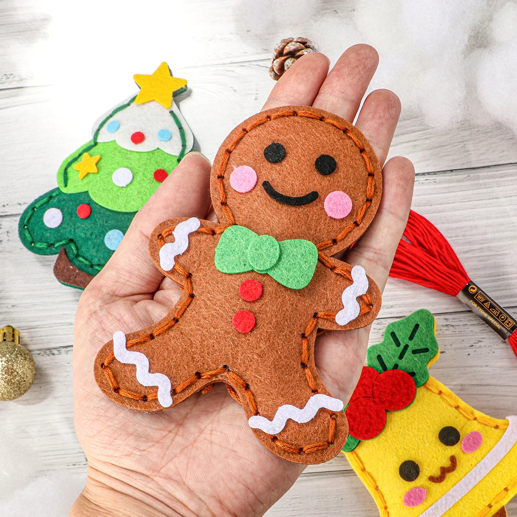 9-piece DIY Christmas sewing material pack for beginners; easy to make Christmas tree ornaments including gingerbread man, reind