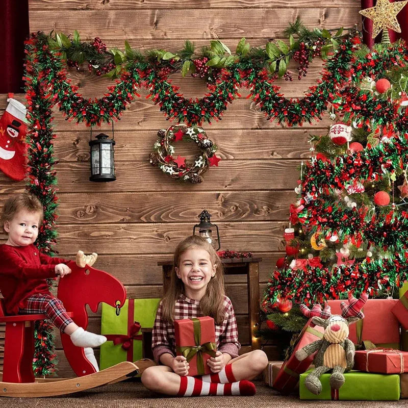2Meters Christmas Tinsel Garland Red Green Strip Ribbon for Xmas Tree Hanging Ornaments Home Decoration New Year Party Supplies