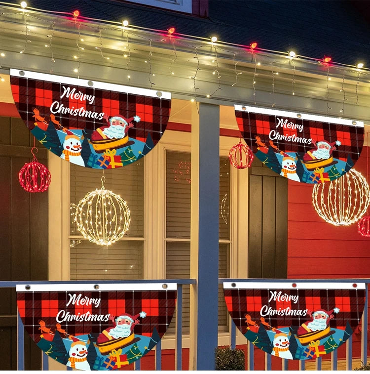 Christmas Outdoor Fan-shaped Flag Banner Merry Christmas Decoration for Home 2024 Xmas Ornament Navidad Natal Noel New Year 2025