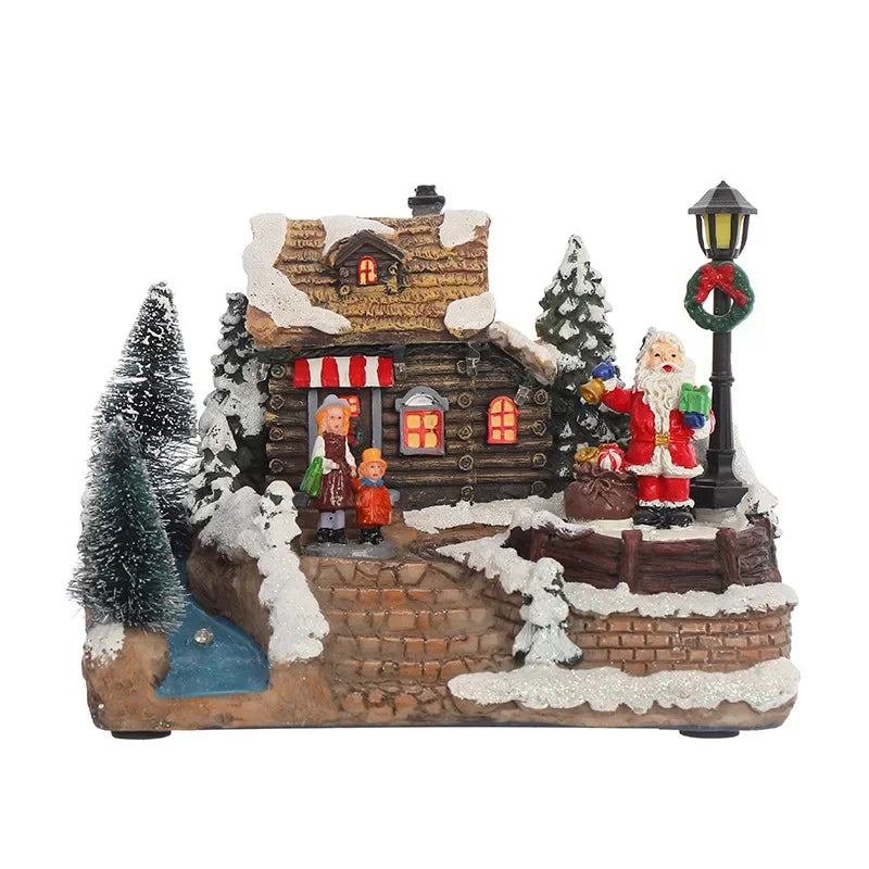 Christmas Luminous House Ornaments Scene Figurine Snow House Figurine Party Favors LED Light and Music for Home Holiday Table