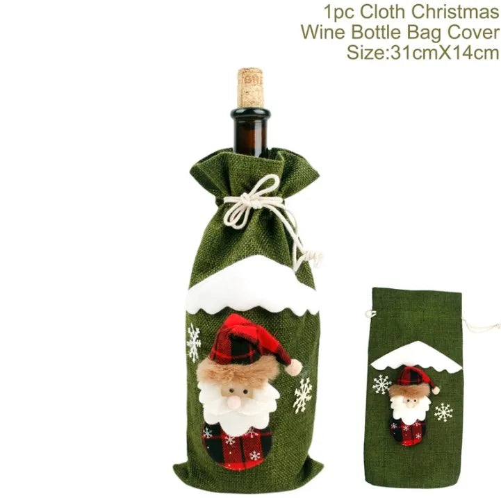 Christmas Wine Bottle Cover Merry Christmas Decoration For Home 2024 Christmas Ornaments Decor Happy New Year 2025 Navid Noel