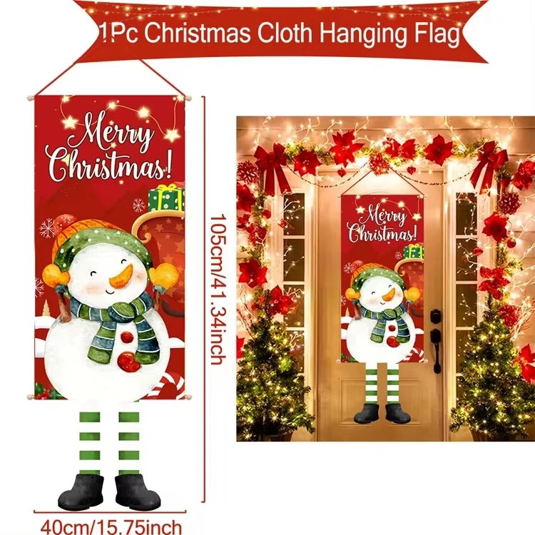 Merry Christmas Hanging Flag Christmas Decorations For Home 2024 Christmas Door Banner Xmas Gifts Navidad Happy New Year 2025