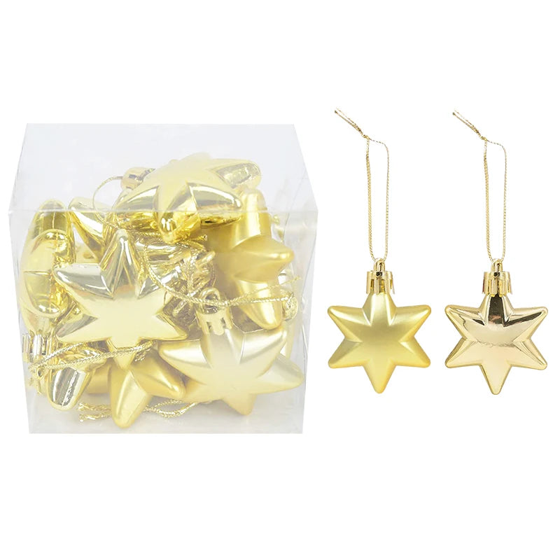 12Pcs Christmas Pendant Star Heart Shape Hanging Ornaments Xmas Tree Ball Decor Christmas Party Decoration Navidad New Year 2025