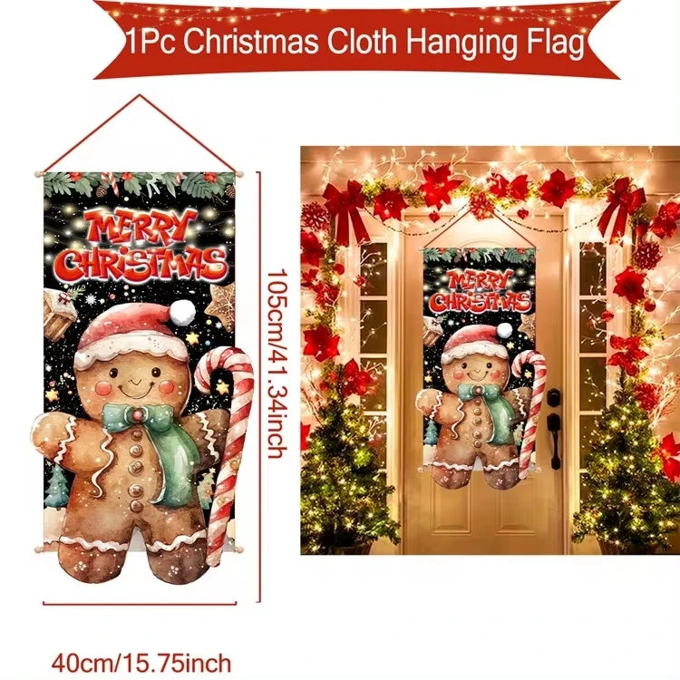Merry Christmas Hanging Flag Christmas Decorations For Home 2024 Christmas Door Banner Xmas Gifts Navidad Happy New Year 2025