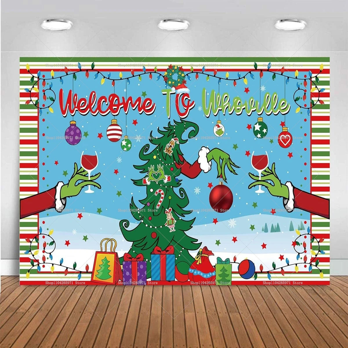 Cartoon G-Grinches Theme Kids Birthday Party Supplies Decorative Background Winter Christmas Party Scene Photography Banner
