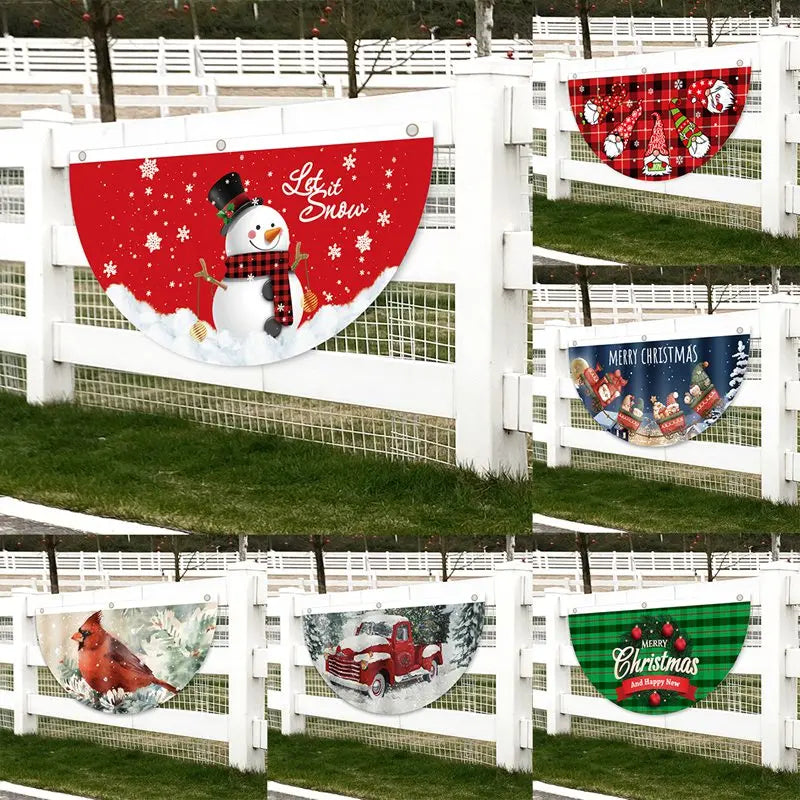 Christmas Outdoor Fan-shaped Flag Banner Merry Christmas Decoration for Home 2024 Xmas Ornament Navidad Natal Noel New Year 2025