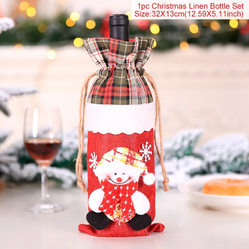 Christmas Wine Bottle Cover Merry Christmas Decoration For Home 2024 Christmas Ornaments Decor Happy New Year 2025 Navid Noel