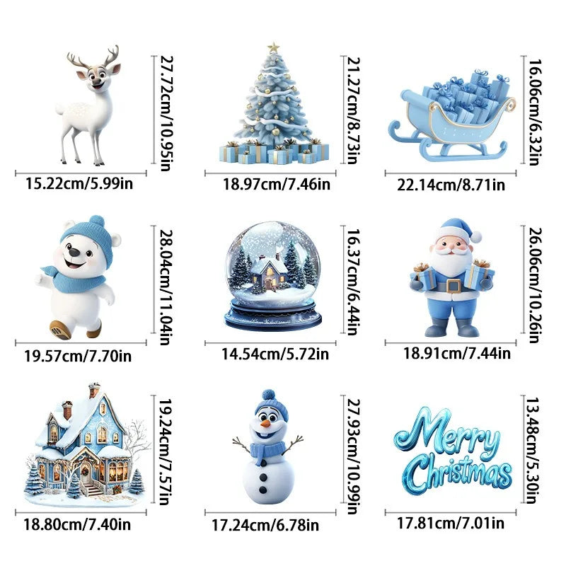 Blue White Christmas Elk Window Sticker Cartoon Elk Snowflake Bell Glass Sticker Merry Christmas Decor 2025 Happy New Year 2026