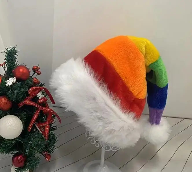 Black and White Fur Plush Hat for Adults and Children, Christmas Cap, Xmas Party, Home Decoration, High Quality