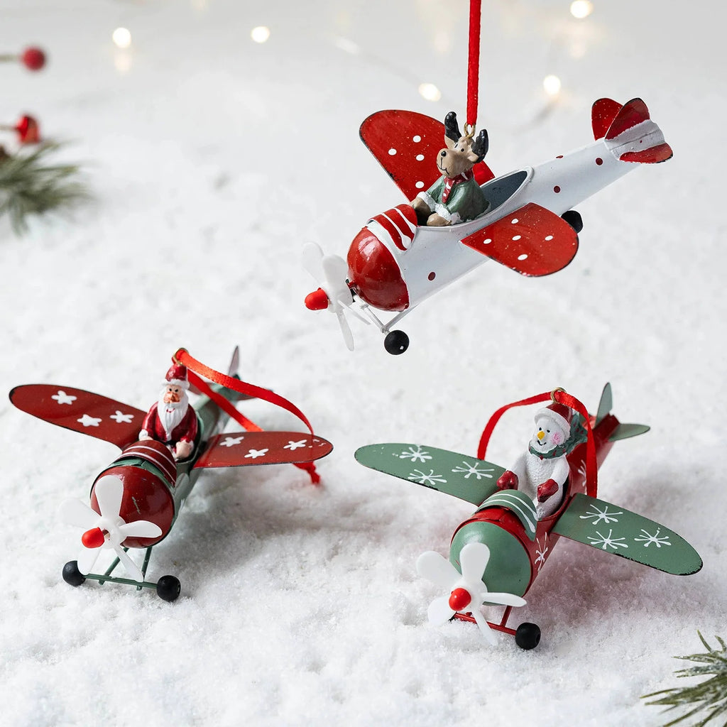 Retro Iron Christmas Pendant Antique Style Santa Claus Airplane Christmas Tree Hanging Decoration Ornaments Snowman Decorative