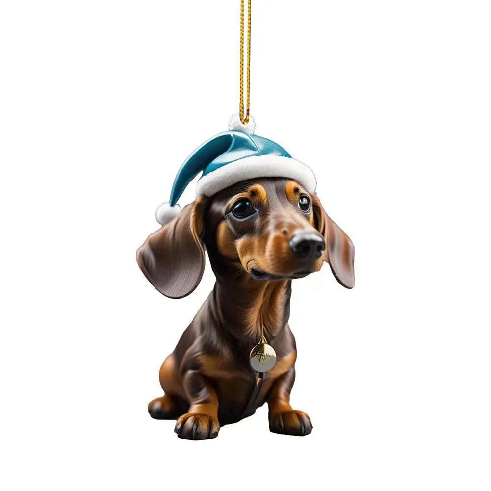Christmas Hanging Dog Decor Acrylic Dog Figurines Decor Funny Puppy Pendant Xmas Tree Backpack Car Interior Decor