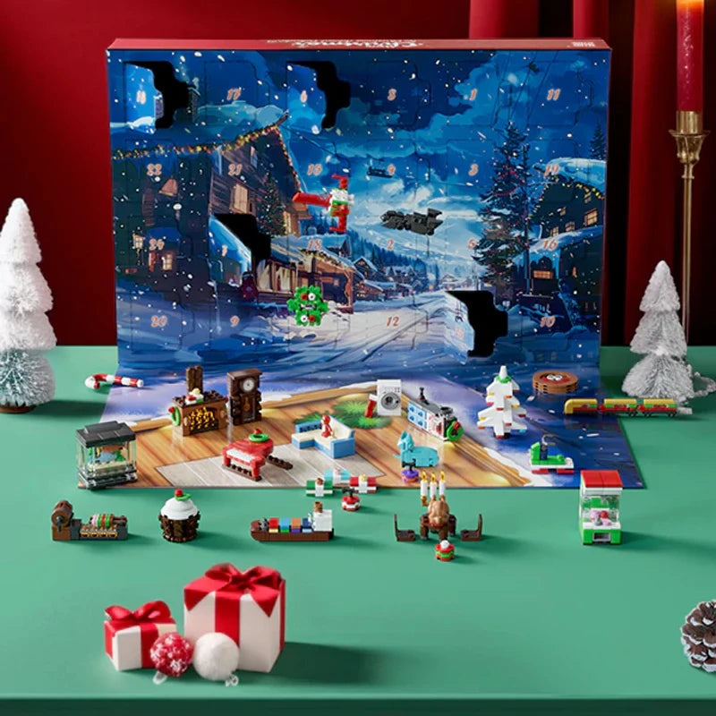 Creative Expert Christmas Countdown Calendar Model Building Blocks City Series Blind Box Brick Puzzle Toy for Kid Christmas Gift