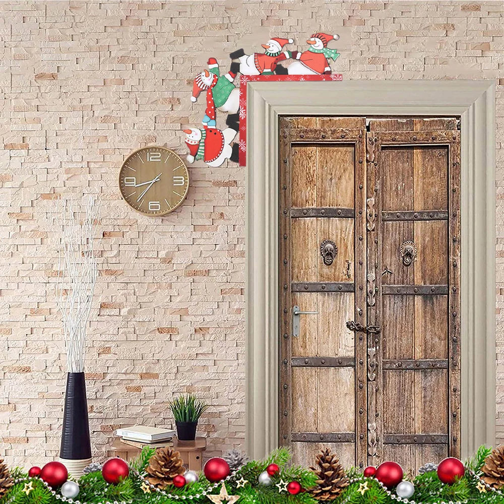 Christmas Wooden Door Frame Corner Decoration Cartoon Snowman Decorations