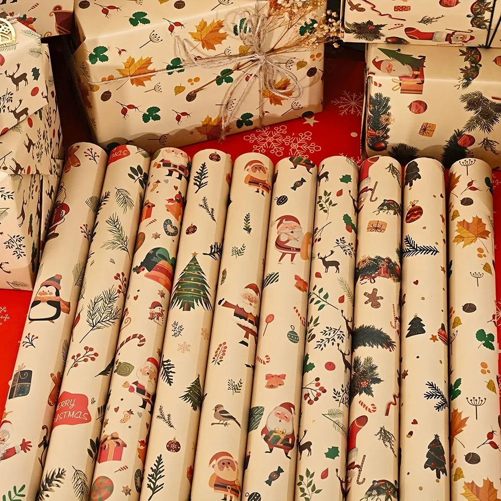 10 Rolls of Christmas Wrapping Paper, Suitable for Use in Shops, Suitable for Packaging New Year Gifts, Birthday Gifts