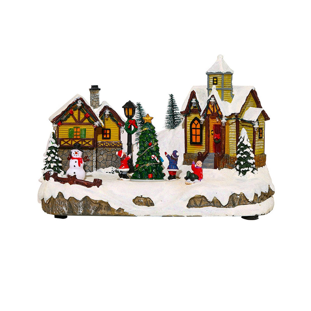 Christmas Luminous House Ornaments Scene Figurine Snow House Figurine Party Favors LED Light and Music for Home Holiday Table