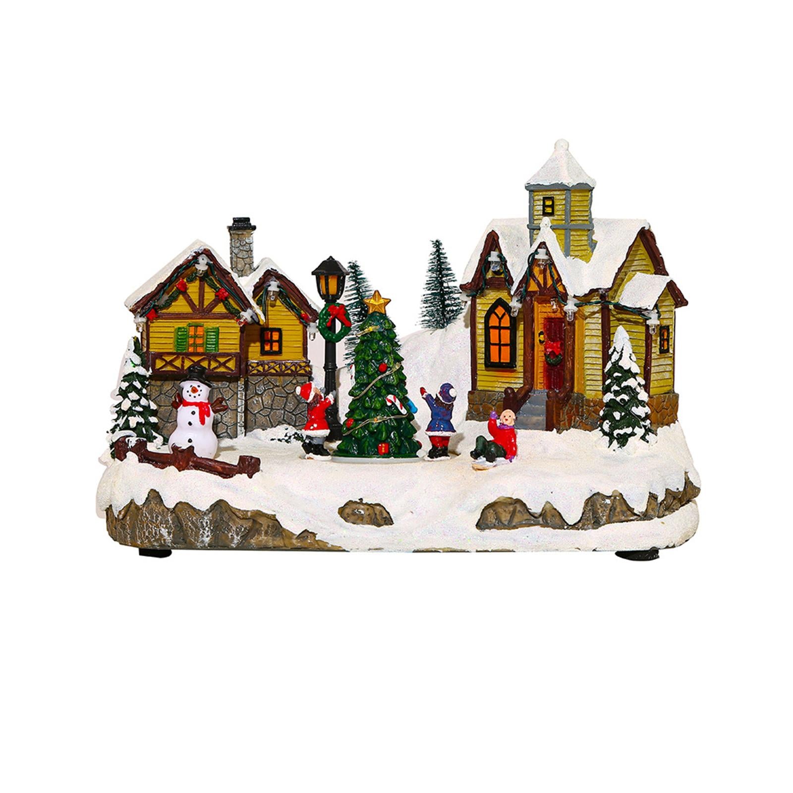 Christmas Luminous House Ornaments Scene Figurine Snow House Figurine Party Favors LED Light and Music for Home Holiday Table