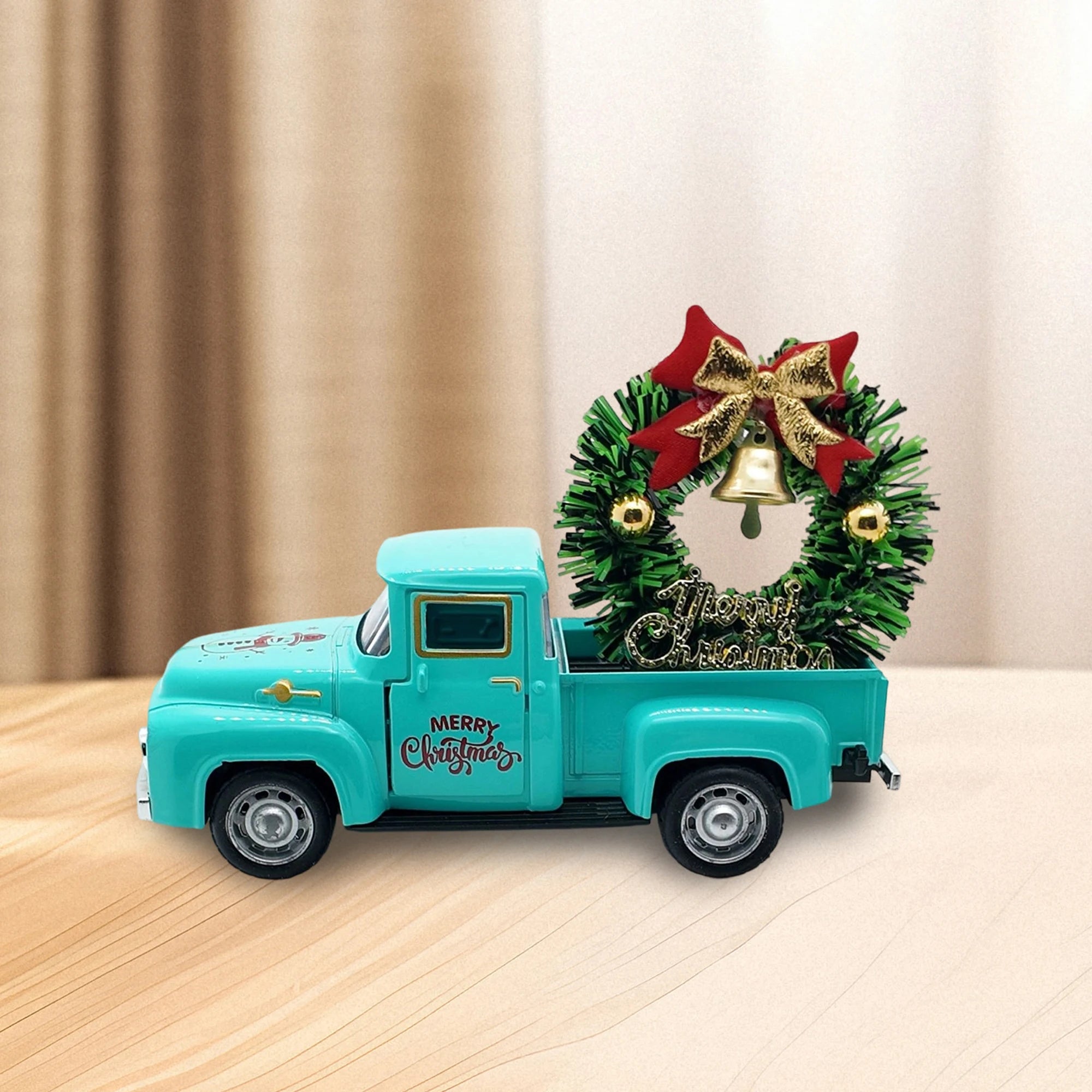 Christmas Table Decoration Mini Snowman Truck with Wreath Figurine Desk Statues Centerpieces for Home Party Decor