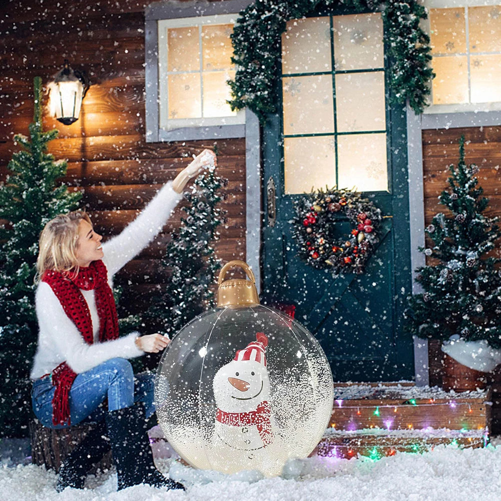 60cm Inflatable Christmas Ball With Light Santa Claus Snowman Christmas Tree Giant Big Large Christmas Balls Ornament Xmas Decor