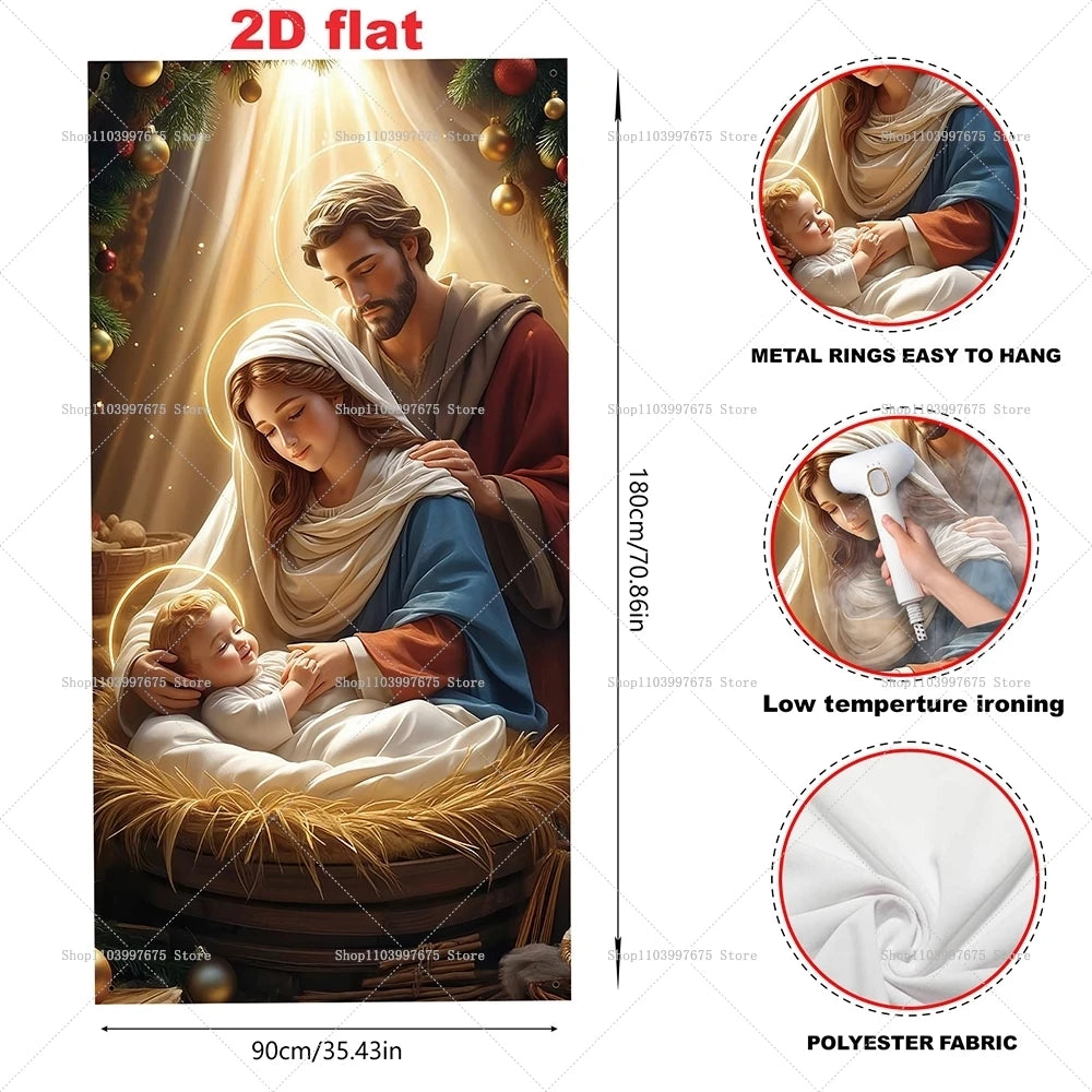 Christmas Nativity Scene Religious Door Banners Xmas Party Decorations Photography Backdrops Indoor Outdoor Decor Party Supplies