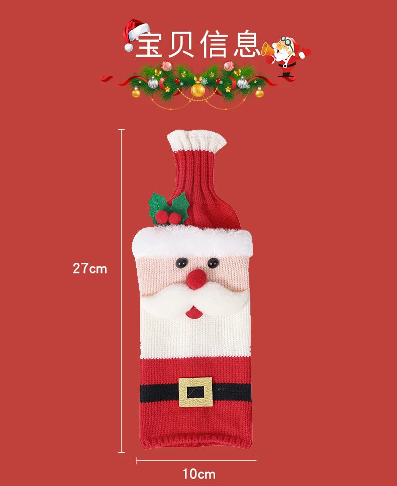 Christmas Wine Bottle Cover Set Santa Snowman Woven Wine Bottle Bags for Christmas Party Dinner Table Decorations New Year Gifts