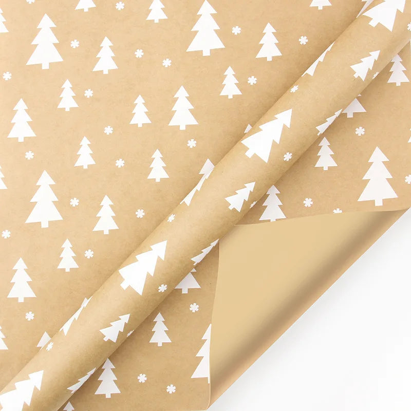 Christmas Wrapping Paper Gift Packing Xmas Tree Snowflake Pattern Retro Kraft Craft Paper for Wedding Birthday Home Party Decor