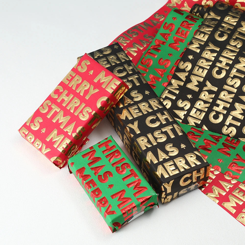 1 Roll Marry Christmas Themed Gift Wrap Paper - High-Quality Christmas and Holiday Merry Christmas Gold Stamping Text Design