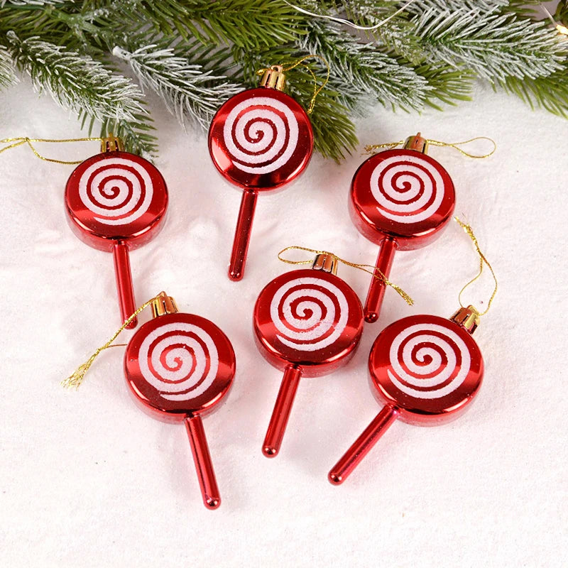 6pcs/box Christmas Tree Pendant Red Star Candy Snowflake Xmas Ball Ornament New Year 2025 Home Decoration Noel Gift Navidad 2024