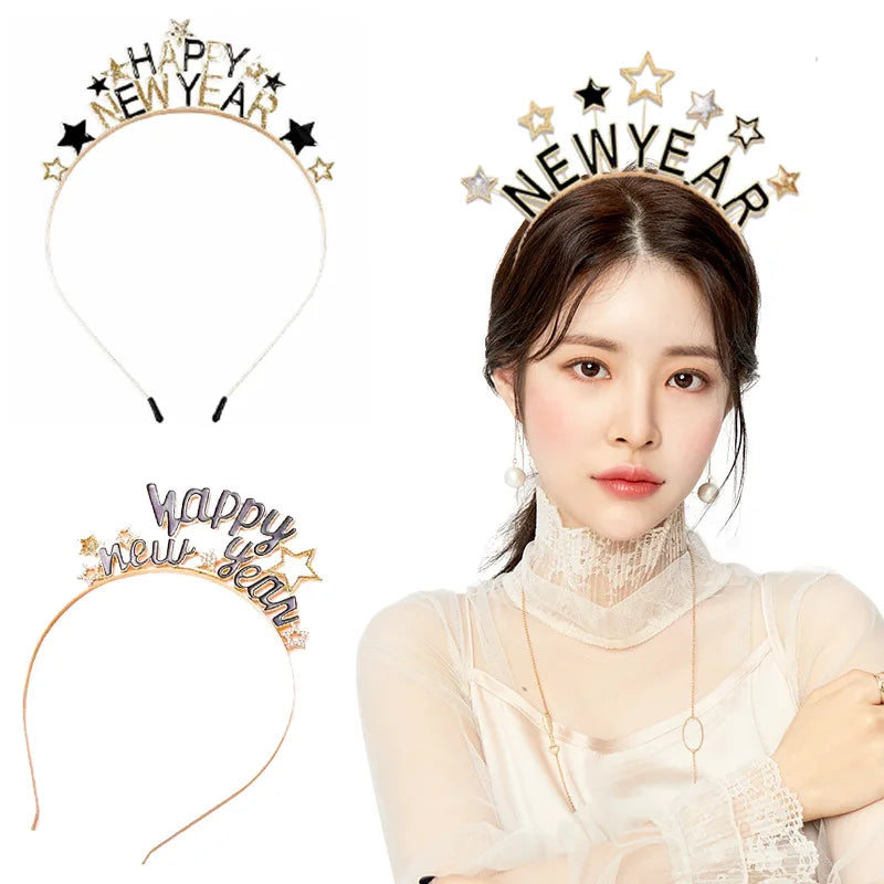 1pcs Happy New Year Headbands for Women Men Girls Boys Rhinestone Headband Eve Party Supplies