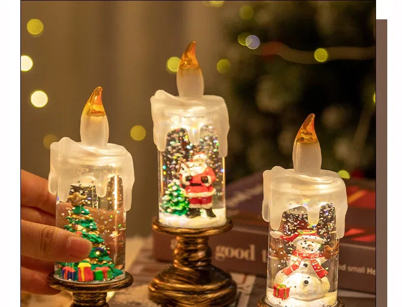 Hot Christmas Decorations Wind Lamp Candle Candlestick Crystal Ball Lights Snow Snowflake Music Box Xmas Gift Scene Arrangement