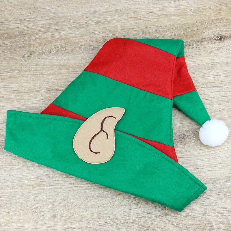 (1 Piece/bag) 53*34cm Christmas Elf Hat Red Green Striped Party Hat New Year Celebration DIY