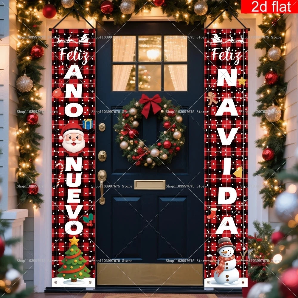 Spanish Merry Christmas Banners Xmas New Year Party Decorations Couplets Porch Signs for Indoor Outdoor Wall Hanging Decor