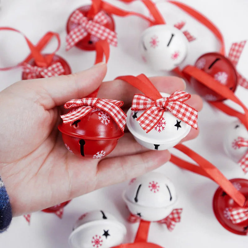 12Pcs Snowflake Christmas Jingle Bells Metal Decorative Pendant Xmas Tree Hanging Ornament 2025 New Year Home Party Decorations