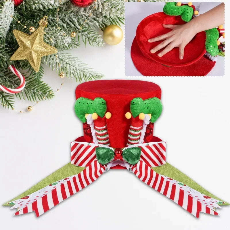 Christmas Tree Decorations Tree Top Star Striped Bow Tree Hat Sequin Christmas Tree Hat Hanging Decoration Christmas Decor