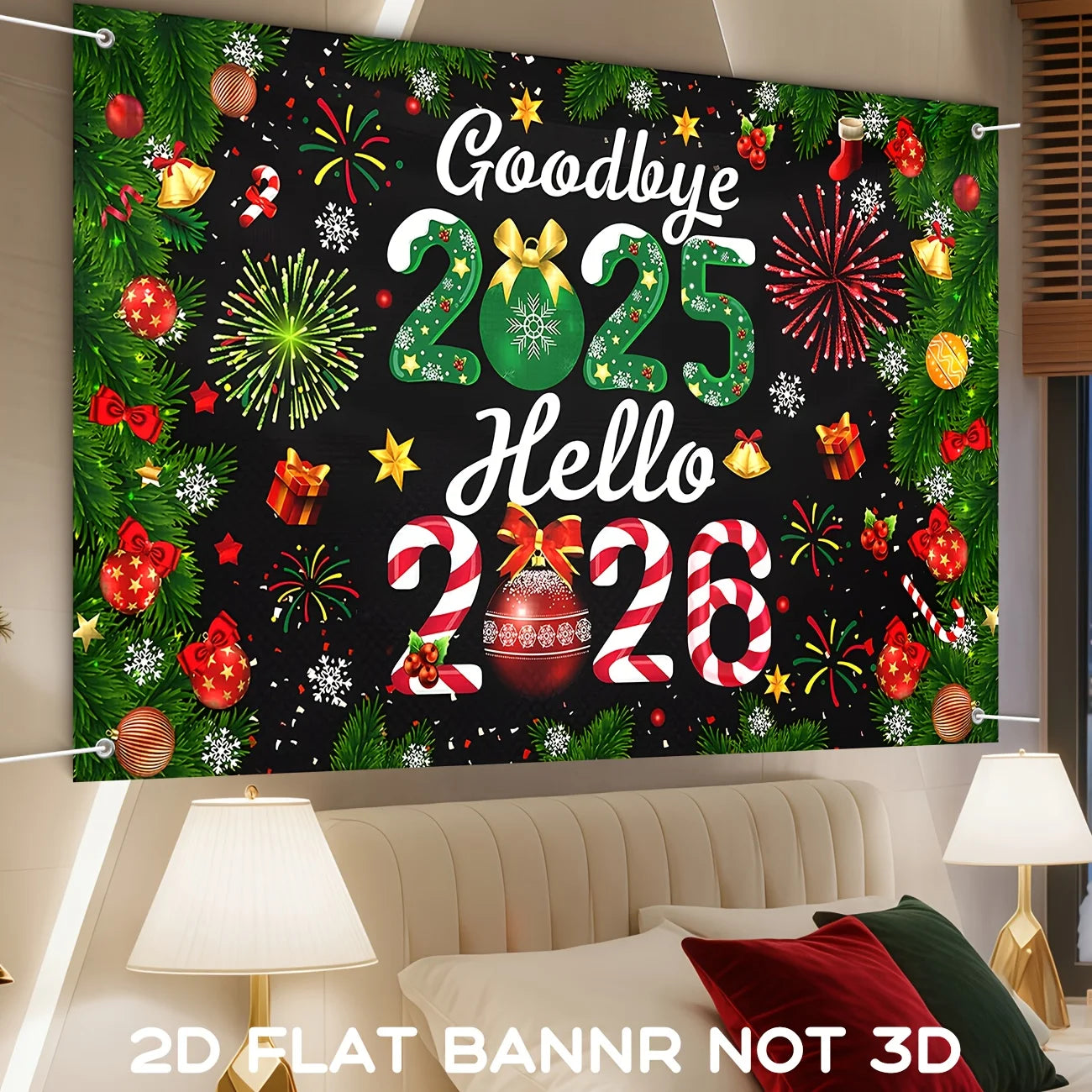 Christmas Decorations Goodbye 2025 Hello 2026 Party Banner Peppermint Candy New Year Eve Banner Happy 2026 New Years Eve Party S
