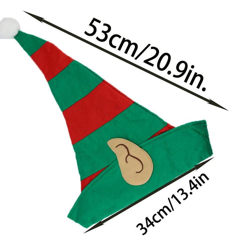 (1 Piece/bag) 53*34cm Christmas Elf Hat Red Green Striped Party Hat New Year Celebration DIY