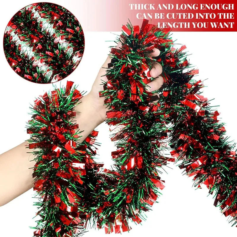 2Meters Christmas Tinsel Garland Red Green Strip Ribbon for Xmas Tree Hanging Ornaments Home Decoration New Year Party Supplies