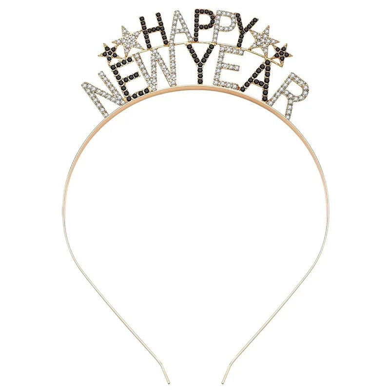 1pcs Happy New Year Headbands for Women Men Girls Boys Rhinestone Headband Eve Party Supplies