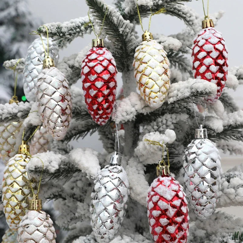 5Pcs Christmas Painted Pine Cone Balls Hanging Pendants Merry Christmas Tree Decoration for Home Xmas Ornament Gift