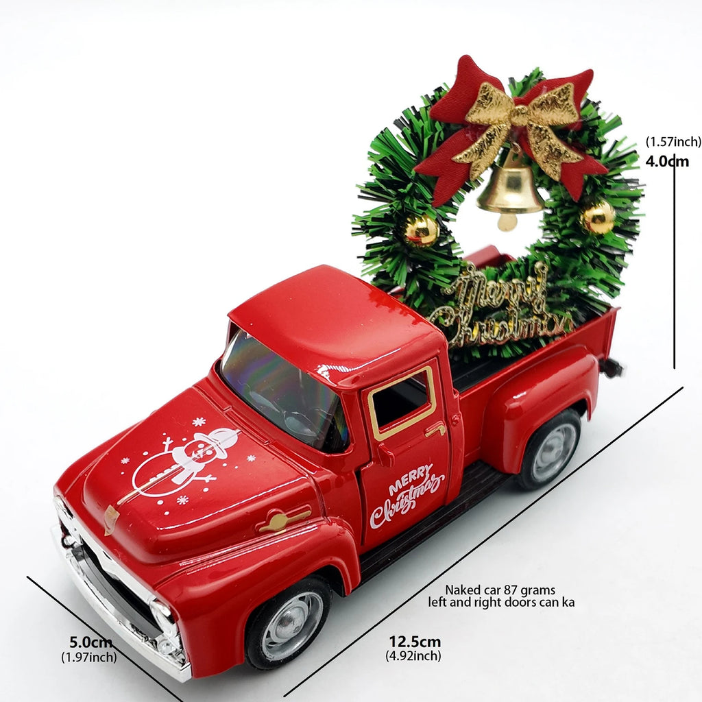 Christmas Table Decoration Mini Snowman Truck with Wreath Figurine Desk Statues Centerpieces for Home Party Decor