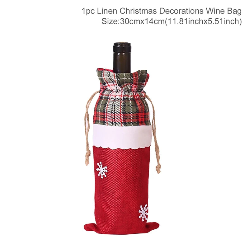Christmas Wine Bottle Cover Merry Christmas Decoration For Home 2024 Christmas Ornaments Decor Happy New Year 2025 Navid Noel