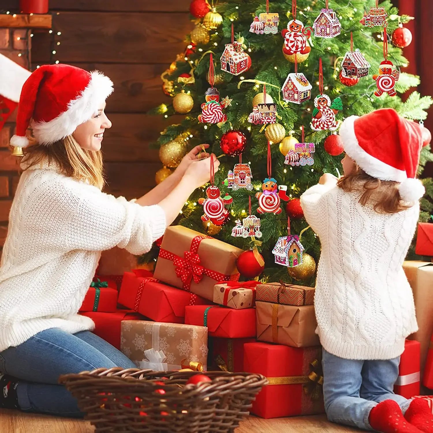 Christmas Decorations Wooden Colorful Candy House Decorations Christmas Tree Decorations Home Hangings Handmade Christmas Sets