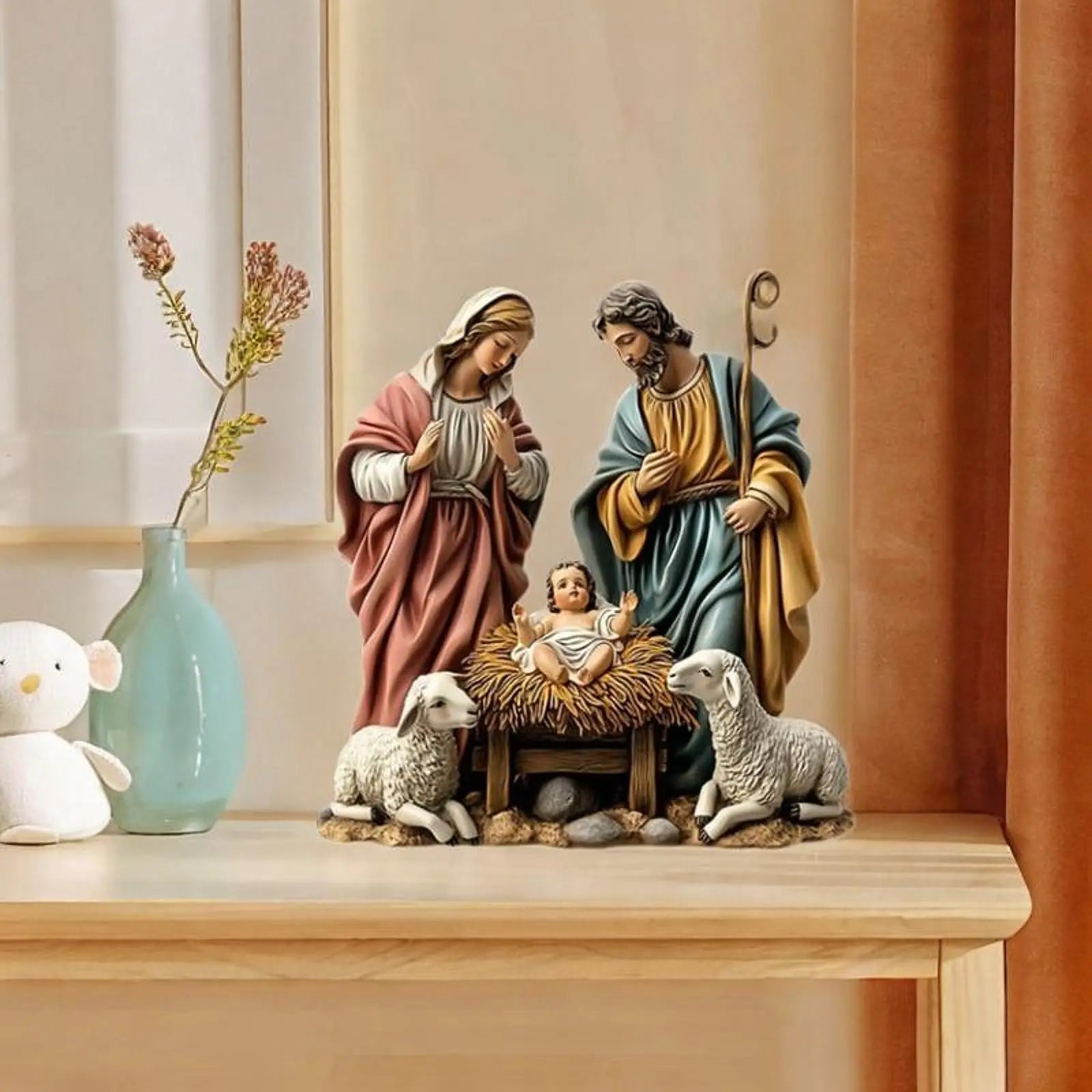 Nativity Scene Figurine Christmas Decoration Desktop Decor Festive Nativity Figurine Display Set for Living Room Holiday Gift
